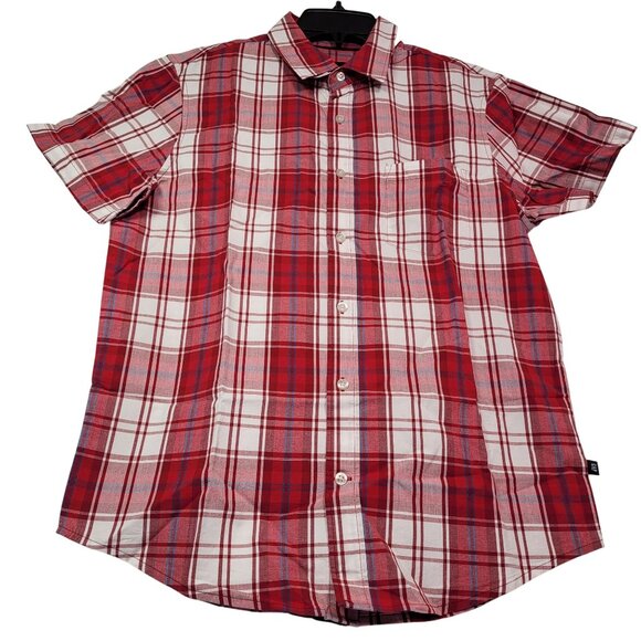 GAP Men's Red & White Plaid Short Sleeve Button-Up Poplin Cotton Shirt Medium - Picture 3 of 10